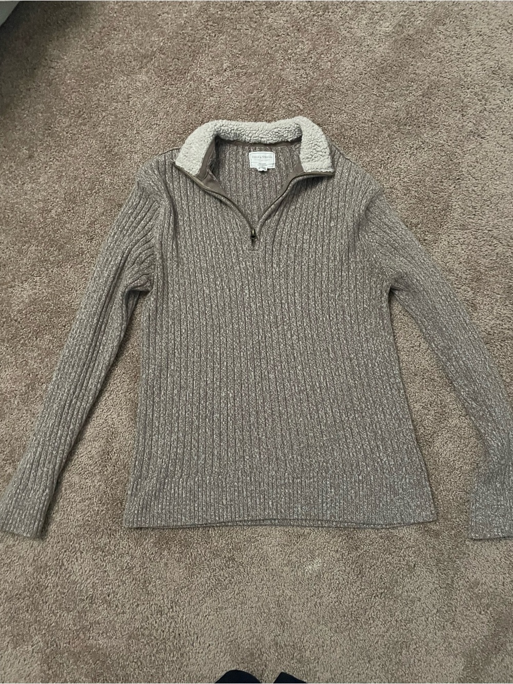 Field & Stream Taupe Ribbed Sherpa-Trim Half-Zip Turtleneck